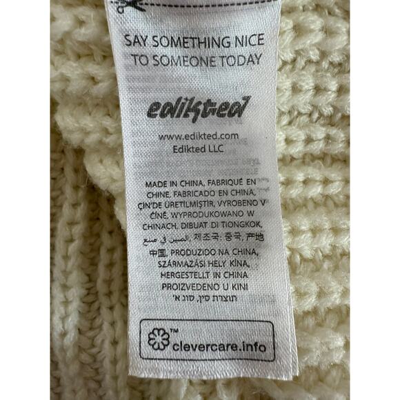 Edikted Ivory Open Knit Long Sleeve Moc Neck Cropped Chunky Sweater Top Size M - Picture 6 of 8